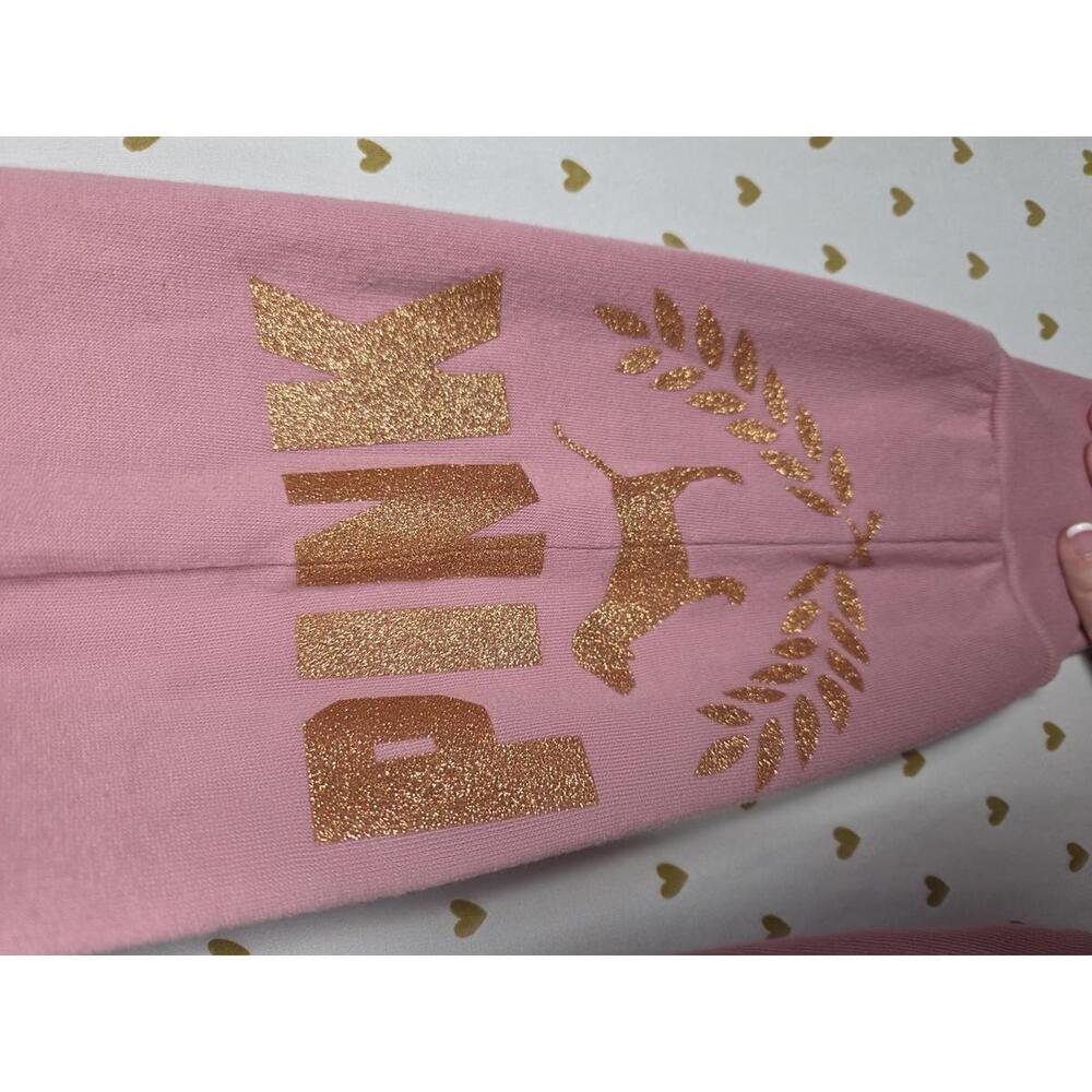 PINK Victoria's Secret Rose Pink Hoodie & Jogger Set with Gold Glitter Logo - Picture 7 of 8